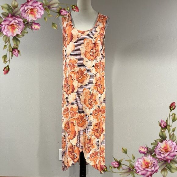 Floral striped Sleeveless hi-low midi Dress - Picture 1 of 14